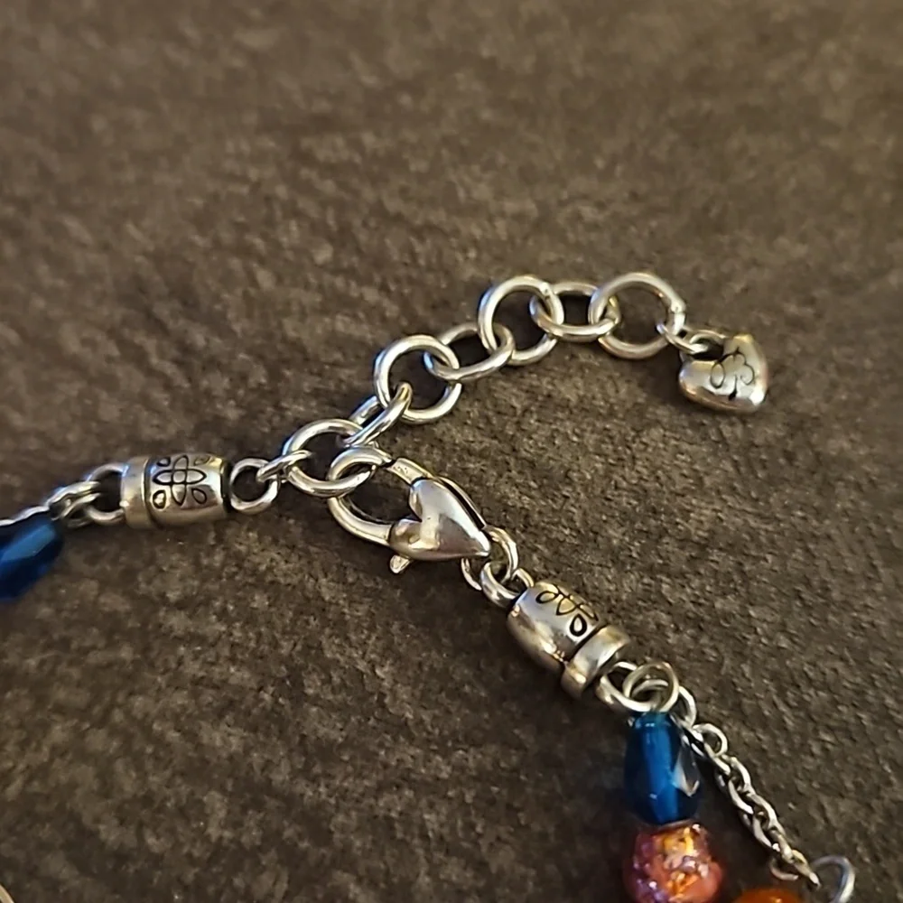 BRIGHTON Deco Bright Glass Beaded Heart Charm Double Chain Bracelet
